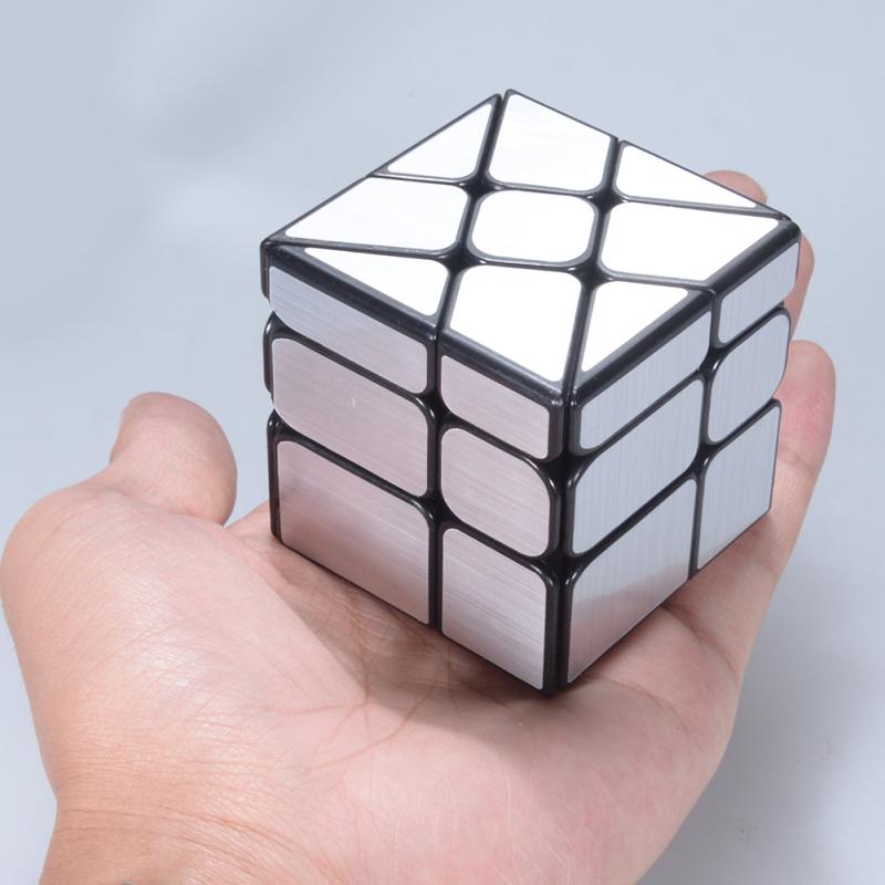 

Brain Teaser Brushed Sticker Black Background Twisty Windmill 3x3 Mirror Speed Cube Silver срібний