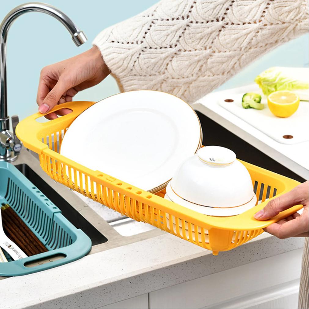 Kitchen Organizer Soap Sponge Holder Sink Rack Telescopic Drain Rack Adjustable Vegetable Drain Basket Kitchen Organizer Gadgets