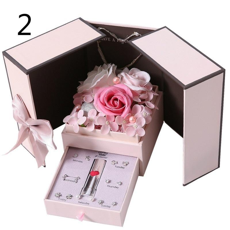 Rose Gift Box Lipstick Earrings Eternal Flower Necklace Gift Box Valentine's Day Gift Mother's Day Gift