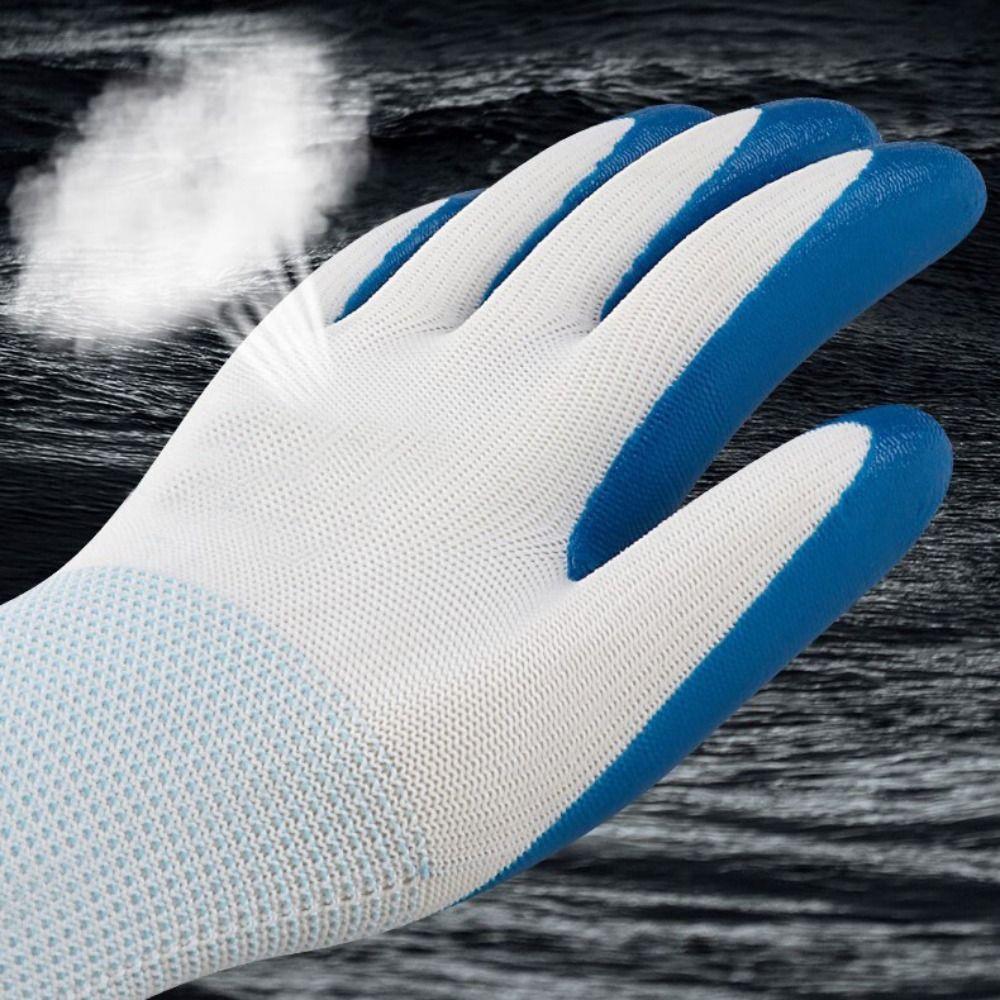 12pairs Nylon Safety Working Gloves Anti-puncture Excellent Grip Nitrile Coated Gloves Wear-Resistant Durable