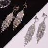 Eco-friendly Zircon Tassel Ear Clip Earrings - Elegant, No Piercing Needed