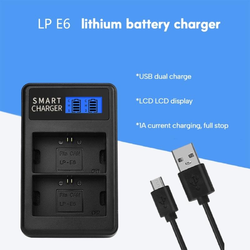 LP-E6 LPE6 LP E6 Dual Channel USB Battery Charger W/ LCD Screen for  EOS 5D Mark II, EOS 5D Mark III, EOS 5D Mark2