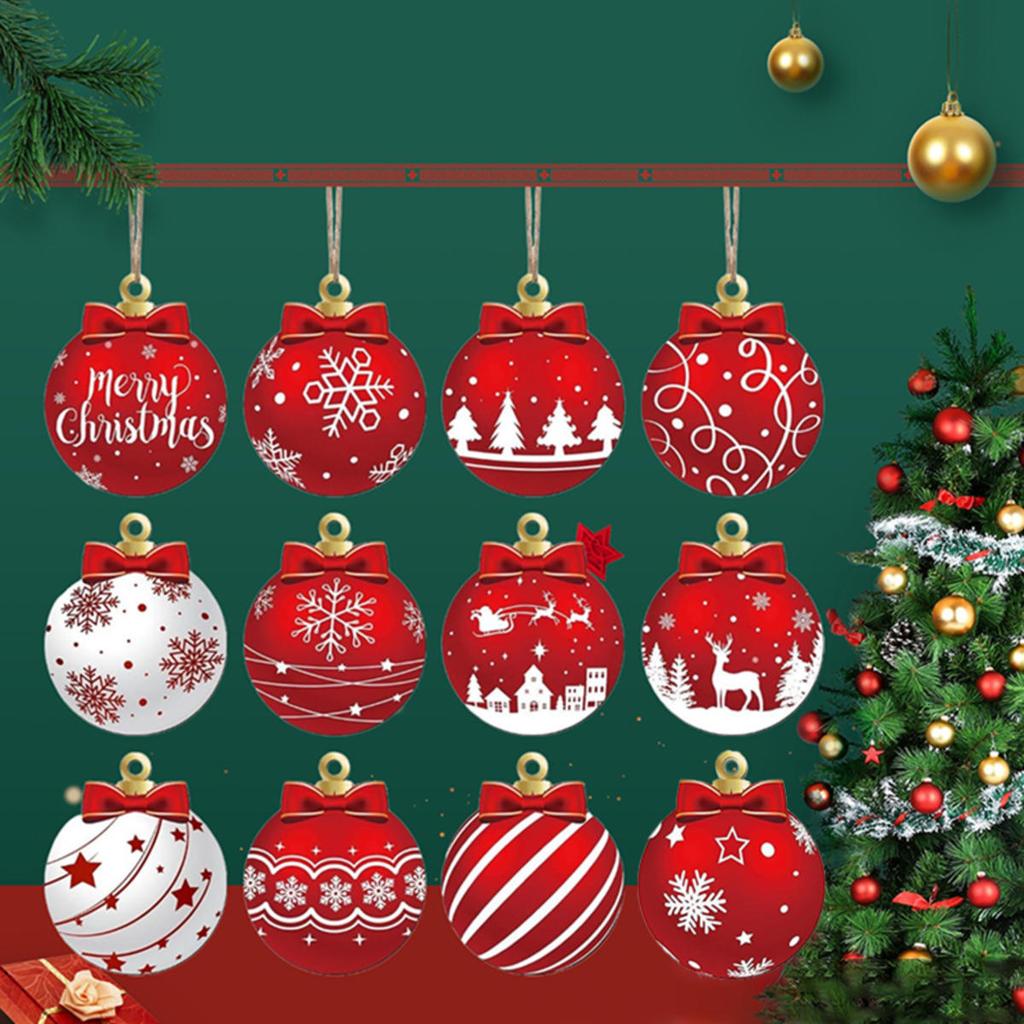 12Pcs Christmas Gift Decoration Wooden Xmas Ball Pendant Christmas Tree Hanging Home Room Decor Outdoor Accessories
