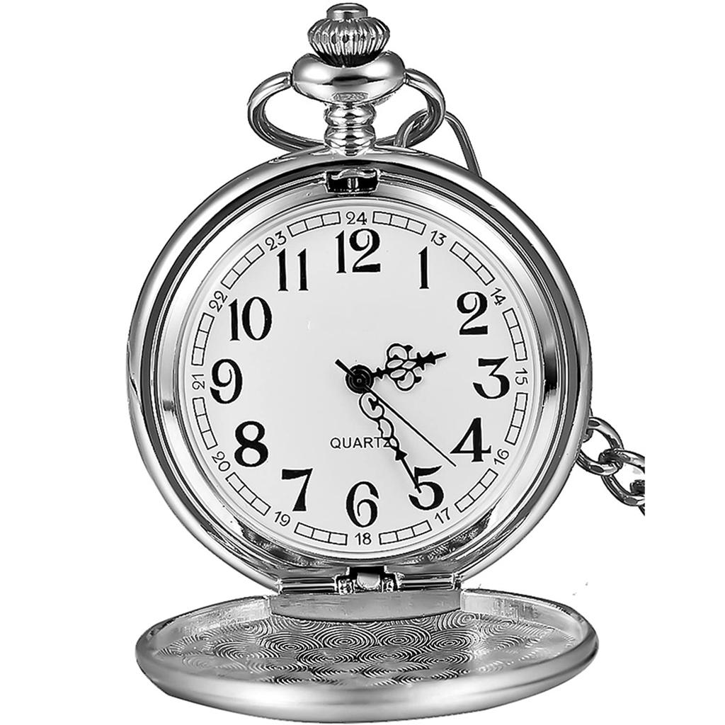 Vintage Pocket Watch Quartz Pocket Watch Mechanical Movement Pocketwatch Smooth Silver Steel Men Watch Hand Winding Pocket Watch