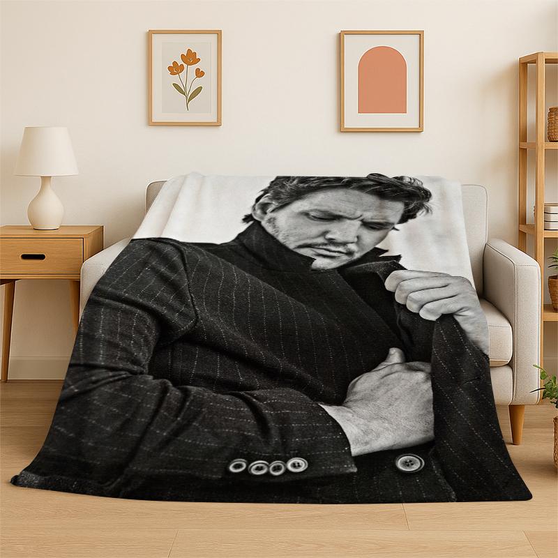 

Fashion Pedro Pascal Star Flannel Blanket Soft Warm Throw Blanket for Bedroom Living Room Bed Travel Camping Picnic Gift Kids 75x90cm