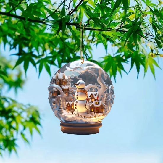 Christmas Snowman Hanging Decoration 2D Flat Snow Scene Sphere Ornament Festive Snowman Decoration for Christmas Tree Mantel Party Decor
