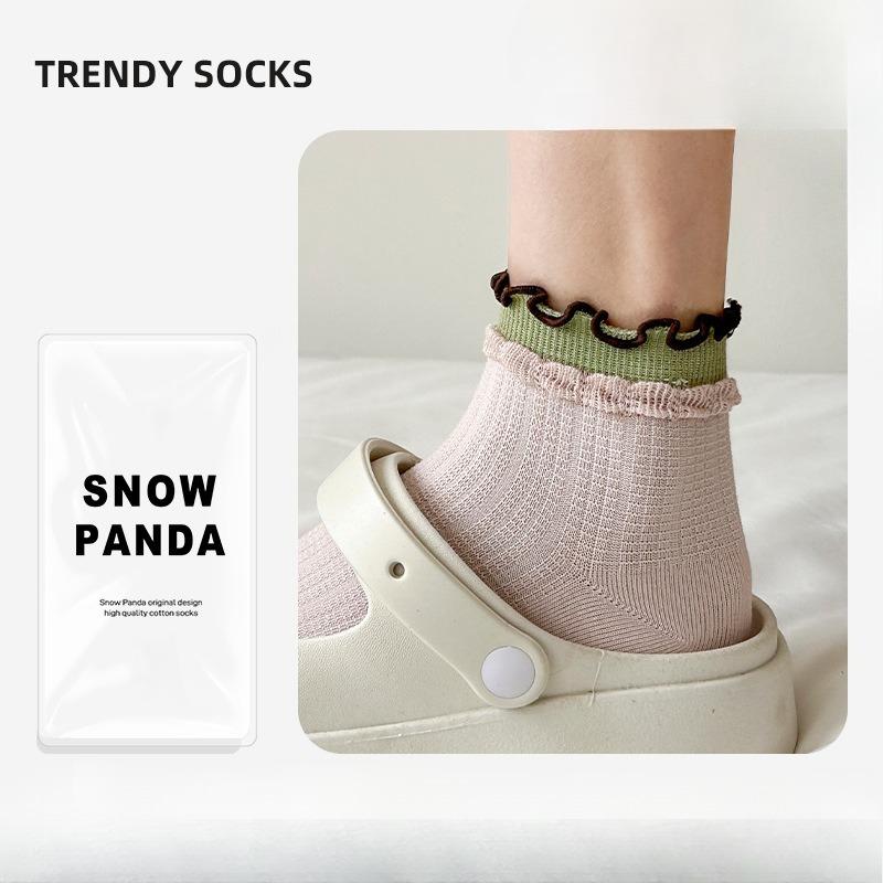 Spring and Summer Girls' Multi-color Double Earflap Lace Women's Short Socks Simple and Versatile Double Needle Cake Socks