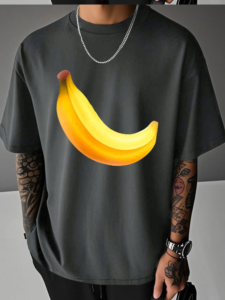 T-shirt Unisex Estiva Bianca a Maniche Corte Stampa Grafica Realistica Frutto Banana Gialla Girocollo Larga Casual da Uomo Abbigliamento Quotidiano da Strada Top