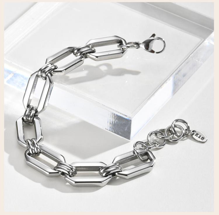 Gliederkettenarmband Silberfarben Edelstahl Geometrischer Dicker Armreif für Damen Wasserdichter Schmuck