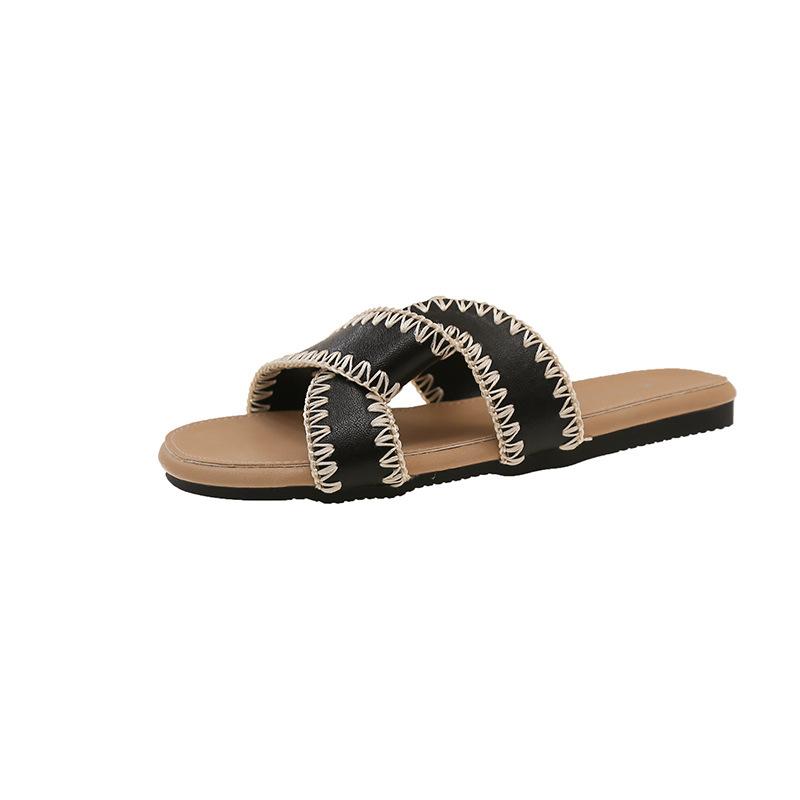 Flat-soled Sandals Women's Outer Wear Summer New Flat-soled Cross-strapped Retro Soft-soled Cool Slippers