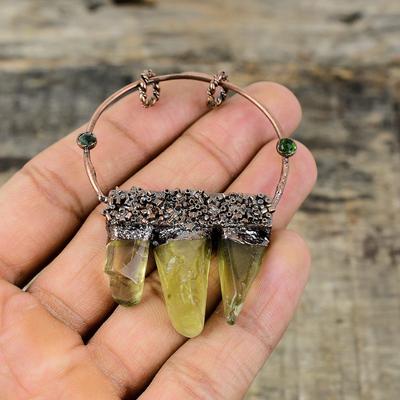 Citrine Rough Pendant Electroformed Copper Pendant Handmade Gemstone Pendant Electroformed Copper Jewelry Chrome Diopside Pendant For Gift