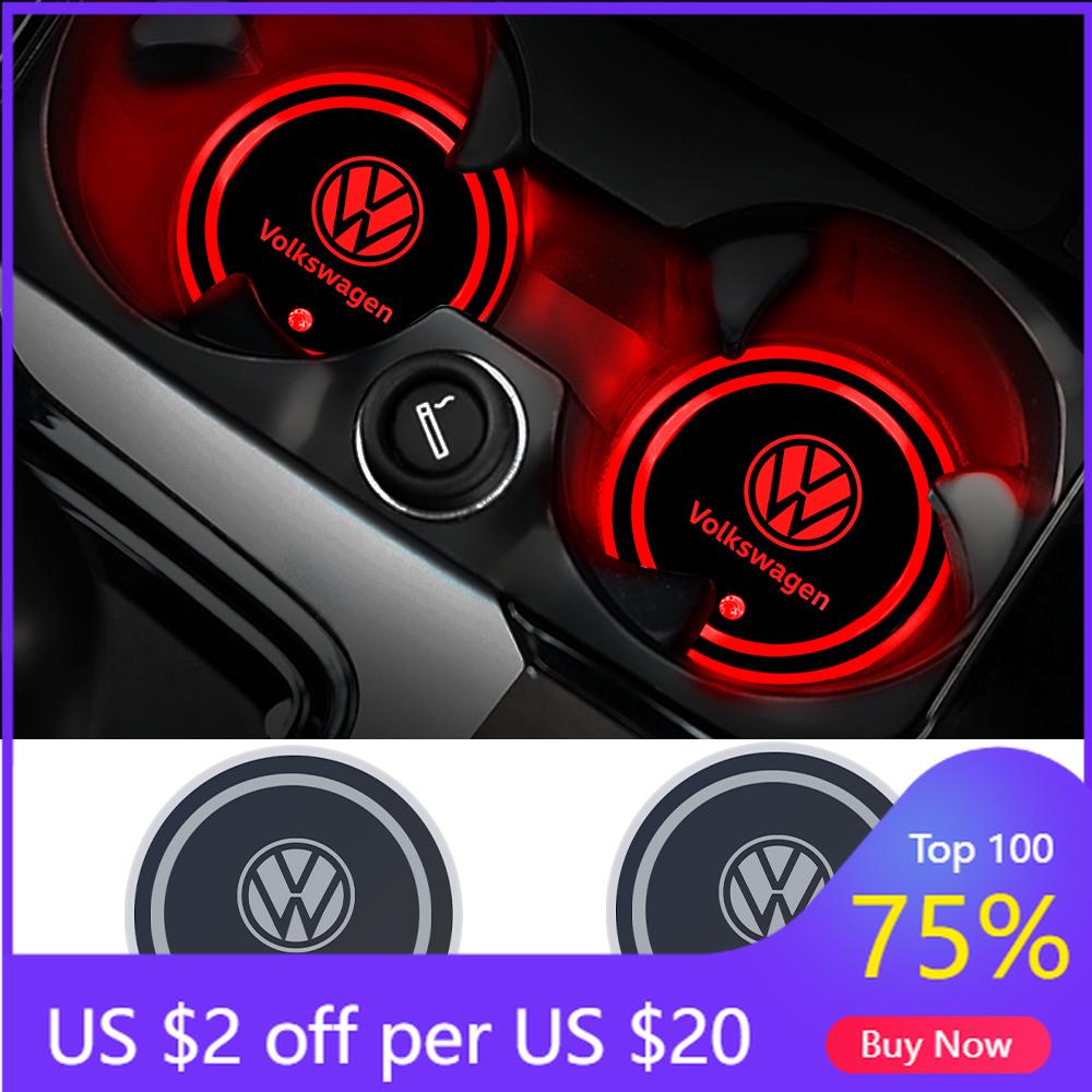 

VW GTI GOLF 2026 Hot For VW VOLKSWAGEN 2pcs/set Car Luminous Coasters Water Cup Mat Holder Auto Styling For VW GTI Jetta Golf Be