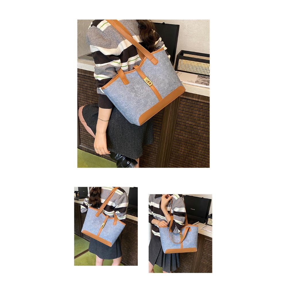 Women’s New Casual Retro Large-Capacity Commuter Shoulder Bag Color Block Armpit Tote Bag