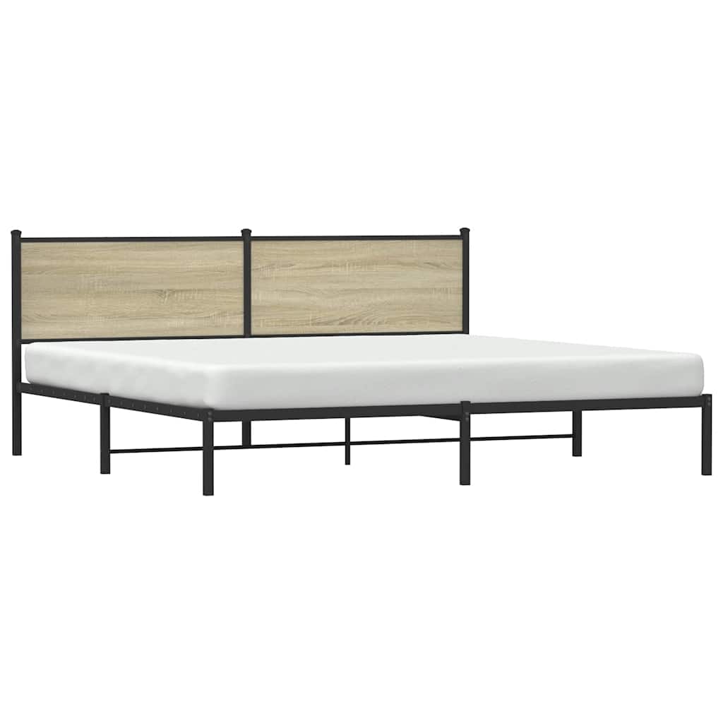 Metal Bed Frame without Mattress Sonoma Oak Finish 193 x 203 cm