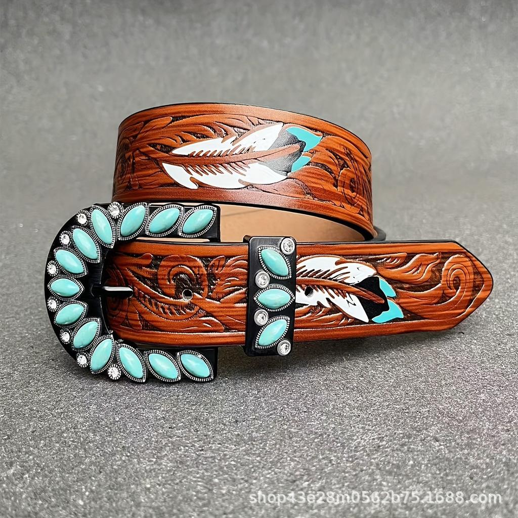 Women's Belt Retro Medieval Turquoise Buckle Belt Ladies Cowgirl Popular Belt