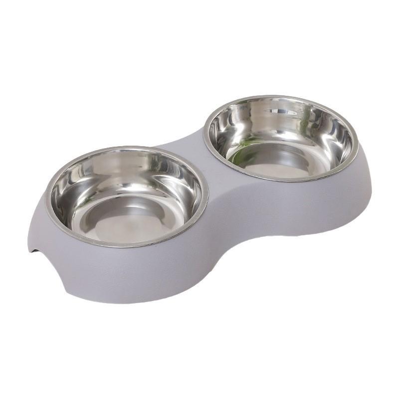 Pet Stainless Steel Double Bowl Dog Food Utensil Cat Bowl Simple Double Bowl Anti Rollover