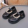 Girls' Classic Black Leather Princess Shoes - Soft Sole Lace Casual Flats for Spring & Autumn