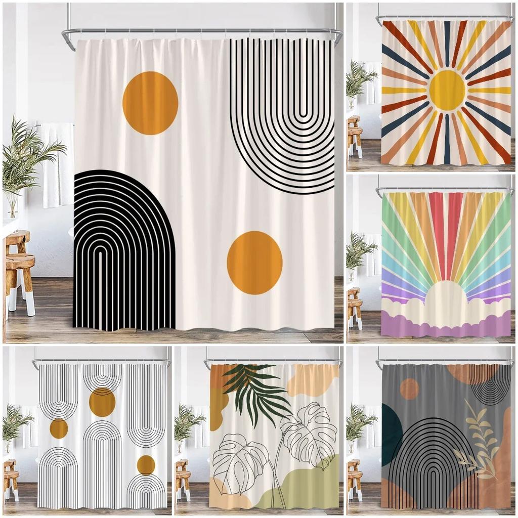 Nordic Ins Modern Abstract Shower Curtain Leaf Curtain Simple Line Bathroom Decoration Polyester Fabric Shower Curtain