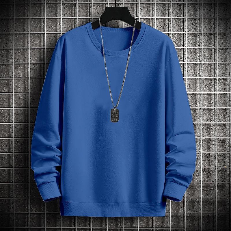 Men's Autumn And Winter Trendy Simple Solid Color Round Neck Loose Casual Long Sleeved Shirt
