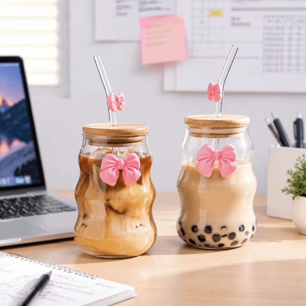 Mit Strohglasbecher mit Deckel Wellendesign Saftbecher Valentinstagsgeschenk Kaffeetasse Milchbecher