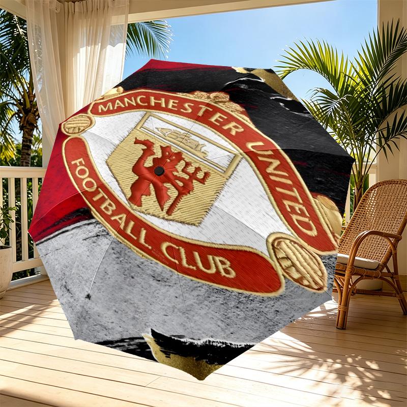 Manchester United F.C Print Automatic Open Close Umbrella, Portable Foldable Umbrella, for Outdoor Commute Camping Trip, Ideal Birthday Gift