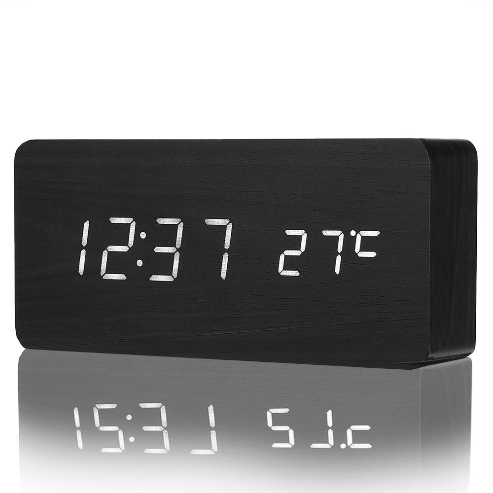 LED Digital Wooden Alarm Clock Time Temperature Calendar Desk Clock Modern Design Clock Digital Alarm Clock Home Decor
