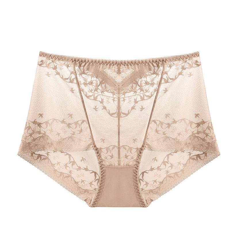 Big Size Lady Summer Thin Sexy Hollow Lace High Waist Abdominal Lift Hip Breathable No Mark Briefs