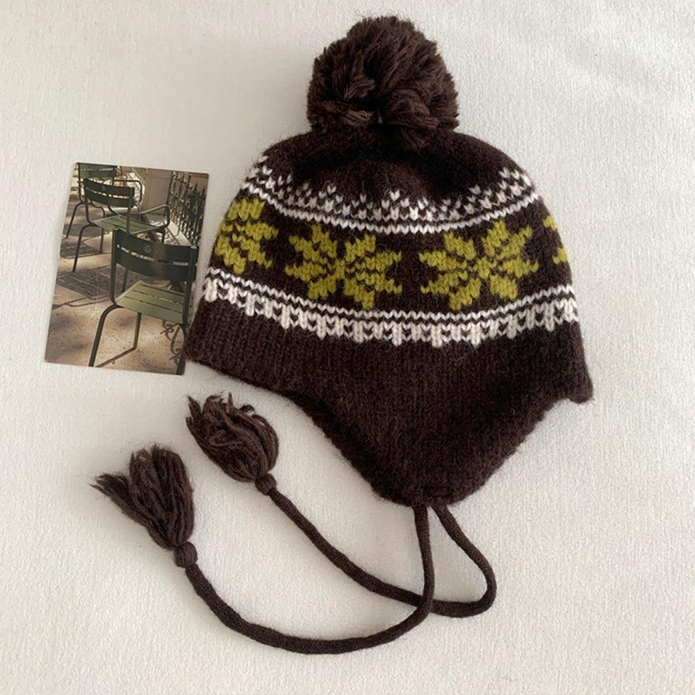 Warm Knitted Pullover Hat Korean Style Beanies Cap Sweet Jacquard Woolen Hat Autumn