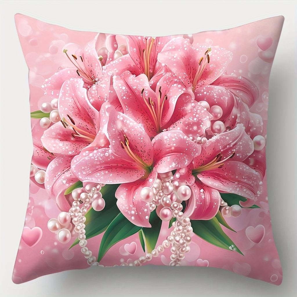 Romantic Pink Lily Pillowcases: Elegant Home Decor Pillow Covers