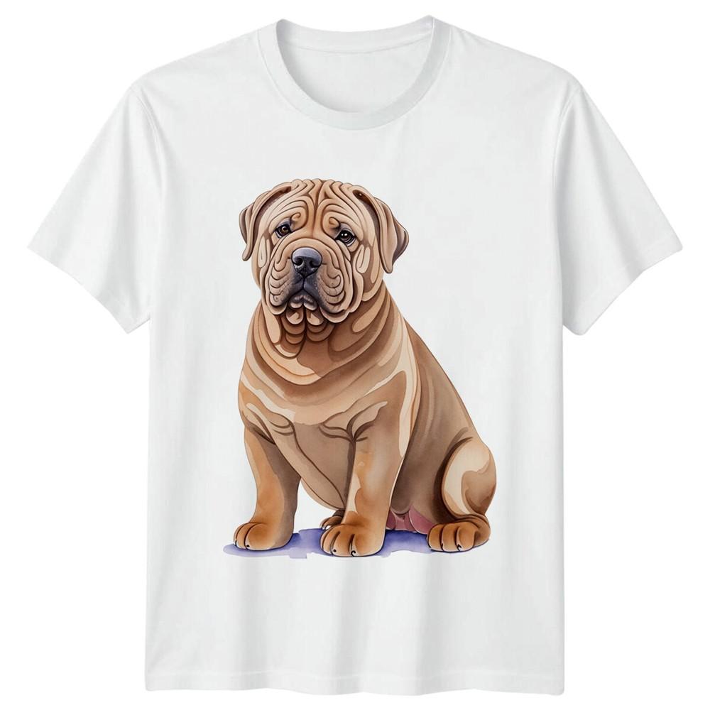 Shar Pei Dog Watercolor TShirt Wrinkled Dog Breed Tee S
