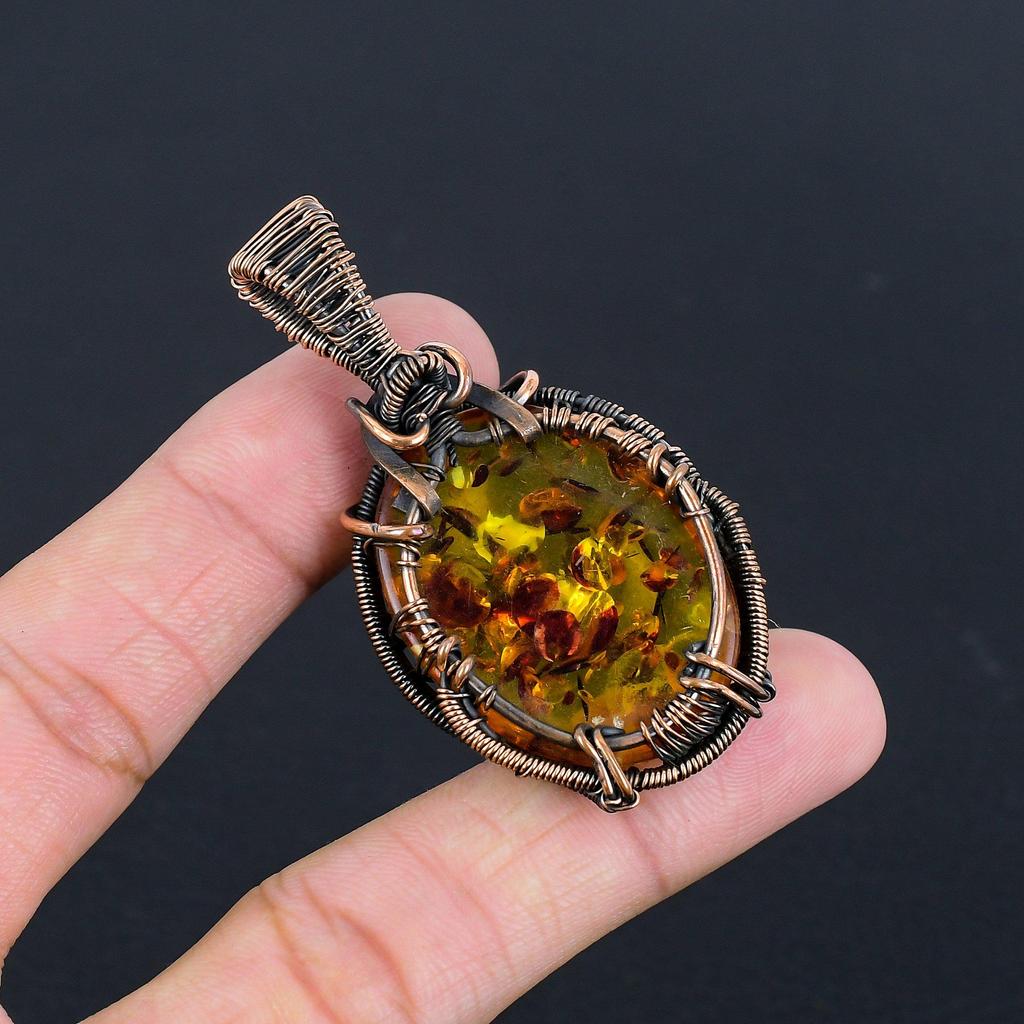 Baltic Amber Pendant, , 999 Copper Wire Wrapped Gemstone Jewelry, Handmade Pendant For Mother Day