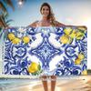 Blue White Patterned Lemon Beach Towel, Quick Drying Soft for Immersive Beach Experience