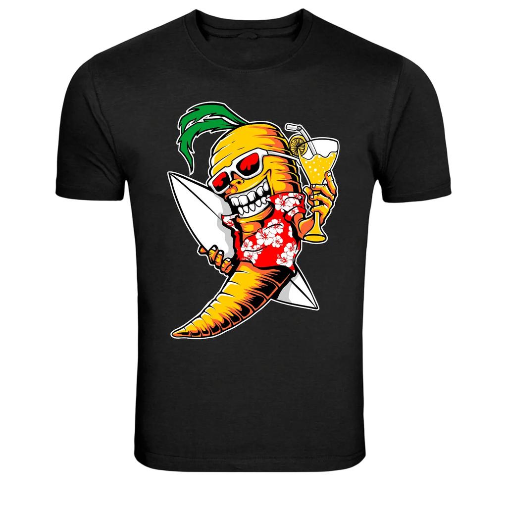 Surfing Carrot Skeleton With Cocktail Funny Summer Surfer T-Shirt