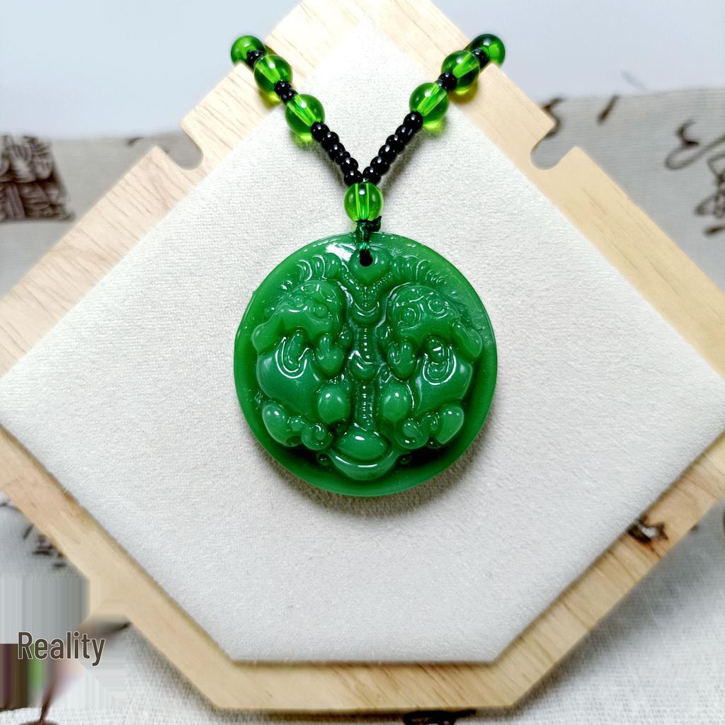 Pixiu Jade Pendant Necklace with Peace Buckle - Unisex Long Sweater Chain