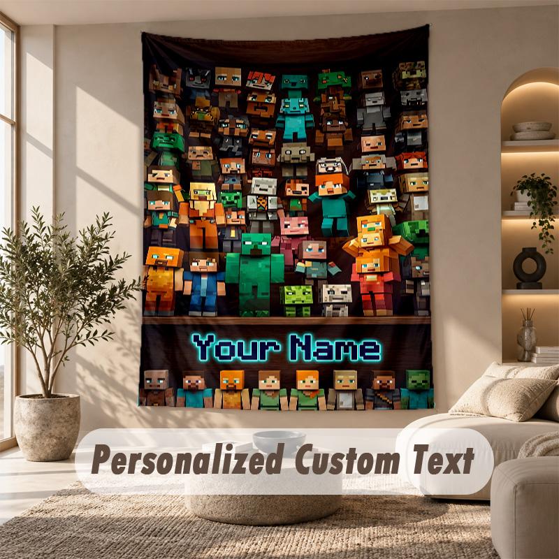 Minecraft Tapestry, Personalized Custom Text, Wall Hanging Tapestry For Living Room Home Wall Decor