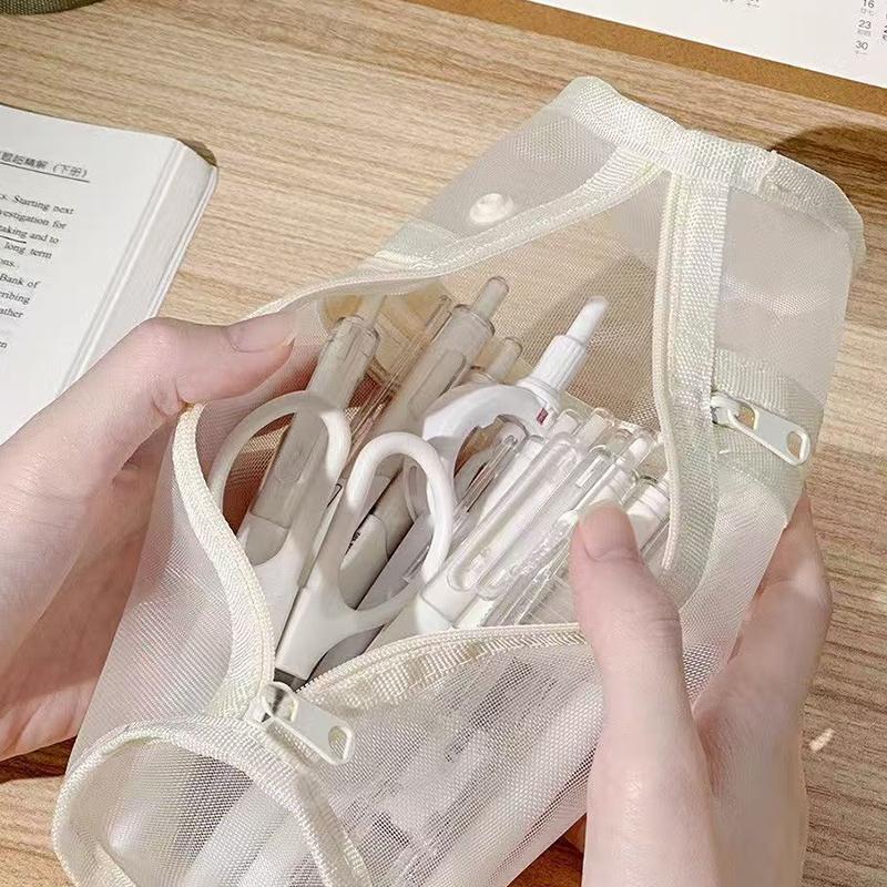 Mesh Dual-Use Makeup Brush Storage Bag Portable Brush Case Simple Large Capacity Brush Bucket Holder Travel Stand-Up Pouch