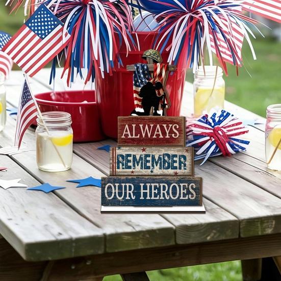 Independence Day Wooden Table Sign, Patriotic Statue of Liberty Gnome Star Freedom Decor, Table Centerpiece for Holiday Party, Fourth of