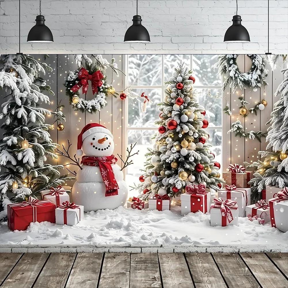 Winter Santa Claus and Snowman Christmas Party Background Banner Shooting Props Children's Home Decoration Background Cloth