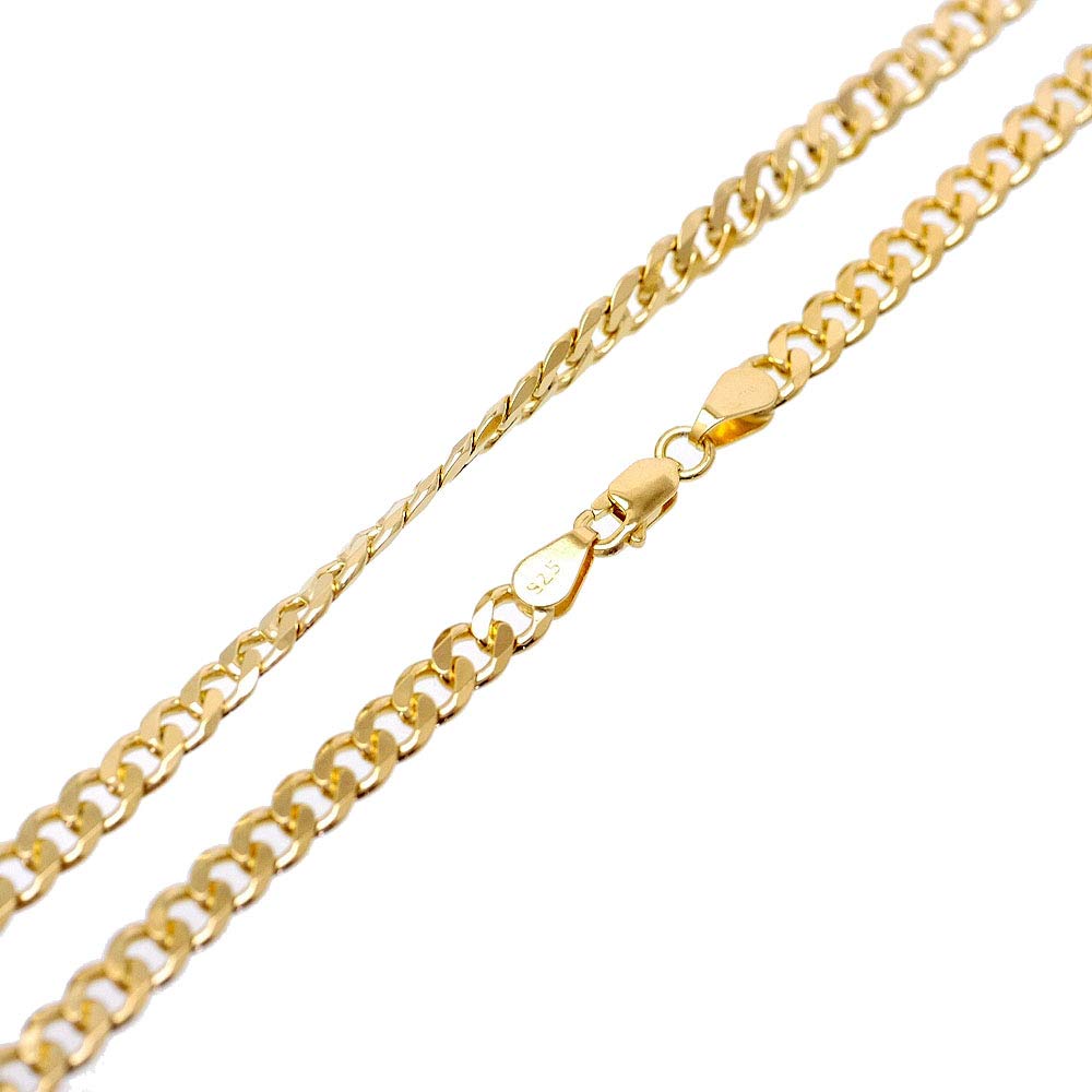 Silver One 24K Gold Plated Silver 925 Curb Chain Necklace for Men, C5 [Gold, 6-Facet Cut, 6mm Wide, 1.5mm Thick, 50cm Long] Made In Italy