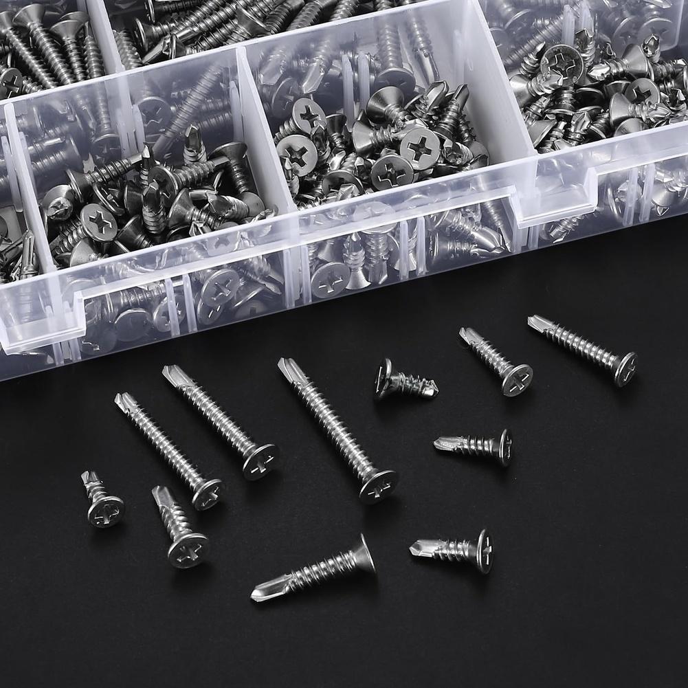Self Drilling Screws Self-drilling Fasteners Silver 410 Stainless Screws Multiple Lengths Included Silver Finish