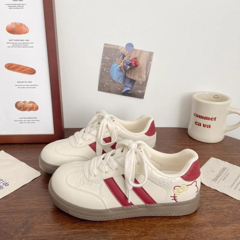 Spring Autumn Women’s Retro German Training Shoes, Cute Cat Embroidery, Casual Campus Lightweight Sneakers, Girls Fashion Shoes
