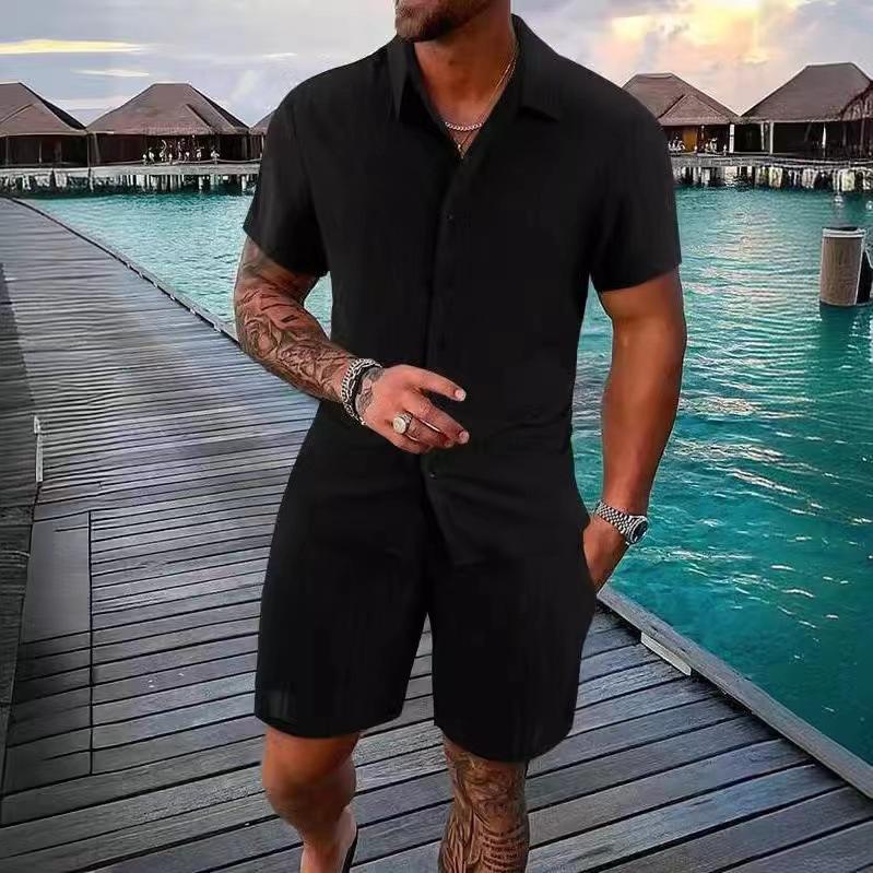 Men S Summer Casual Short Sleeve Shirt And Shorts Beach Set