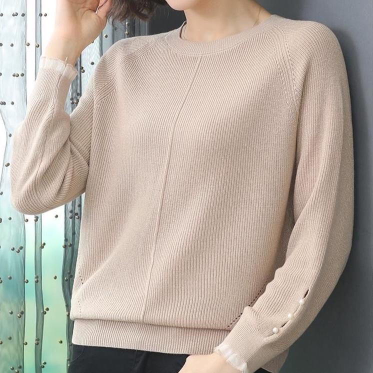 Lässiger Pullover Lockerer Pullover für Damen Langärmliger Dünner und Vielseitiger Strickpullover Basisschicht für Frühling und Herbst