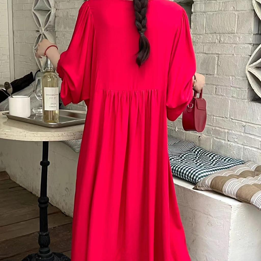 Summer Vintage Art Rochie lungă lejeră Rochie brodata cu mâneci lungi și cu gât