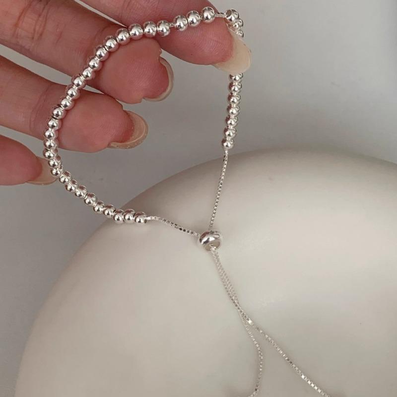 925 Silver Beaded Bracelet for Women Men Adjustable Handmade Ball Chain Jewelry Elegant Minimalist Party Wedding Gift