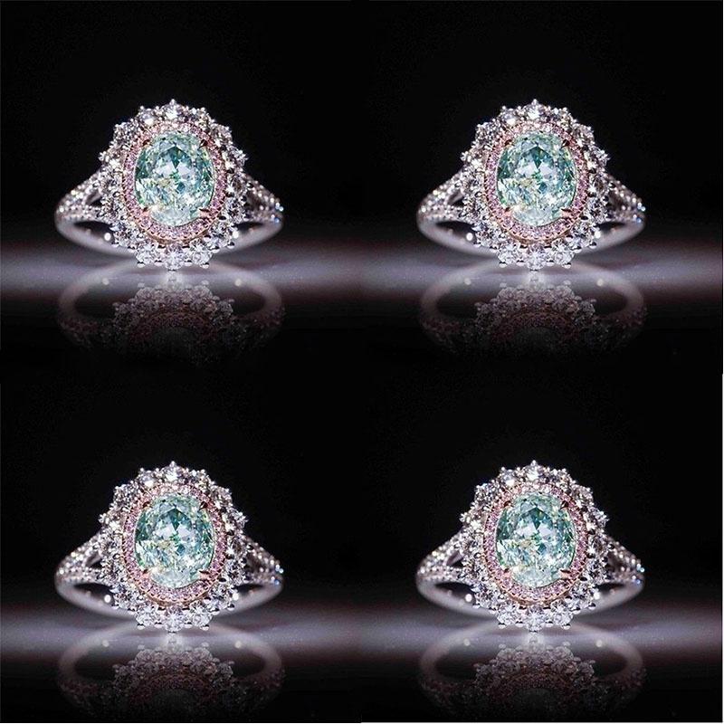 Elegant Female Pink Crystal Rhinestone Ring With Green Topaz For Engagement