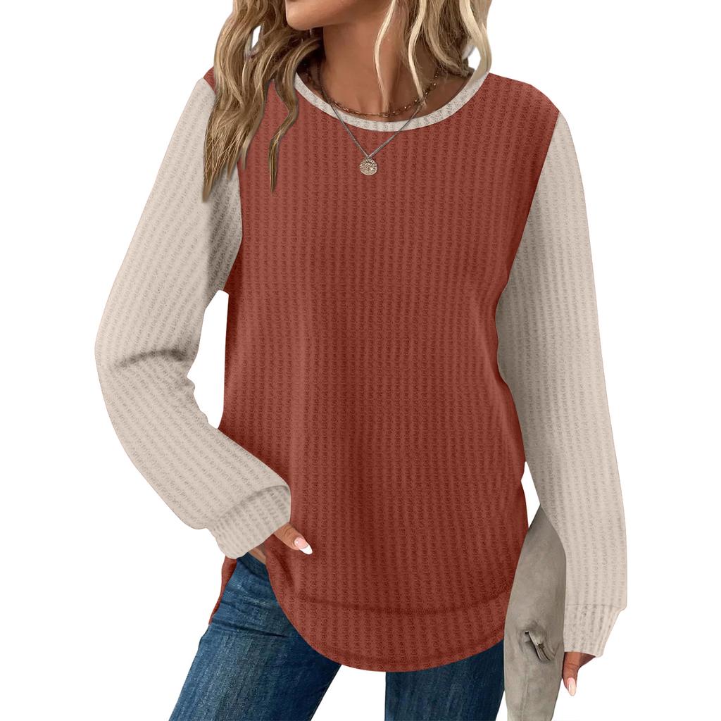 Women's Plaid Print Round Neck Long Sleeve Casual Loose Top