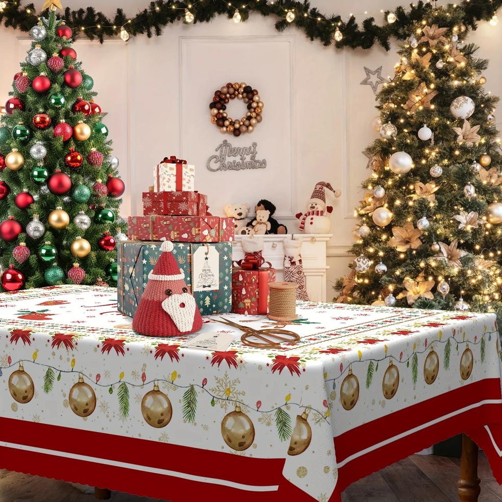 Christmas Bell Socks Gingerbread Man Rectangle Tablecloth Holiday Party Decor Reusable Xmas Table Cloth Christmas Decorations