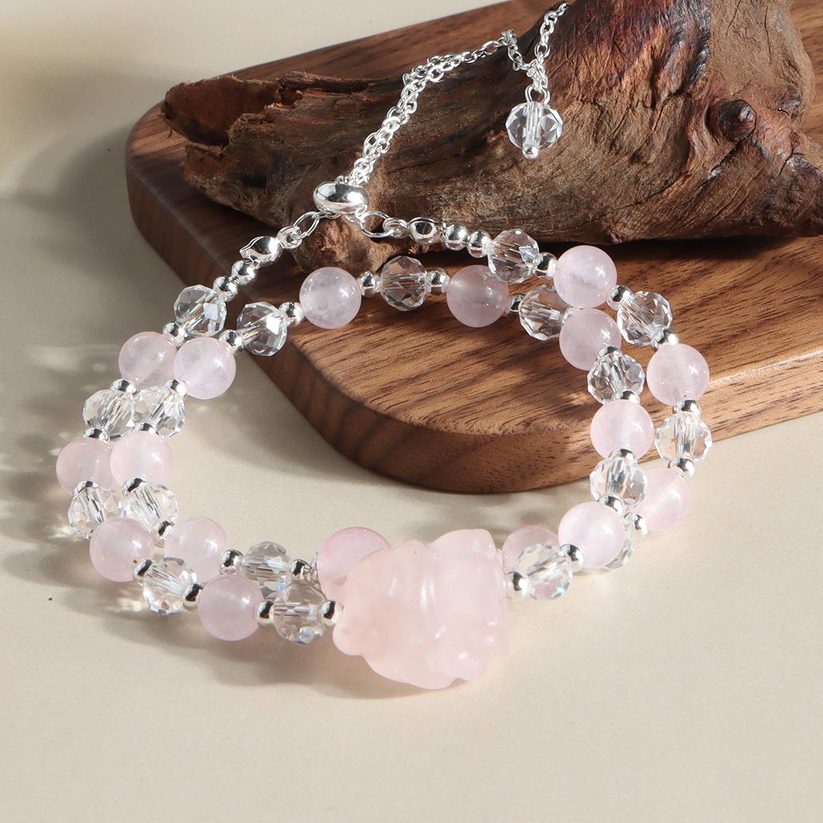 Bracelet Fashion Versatile Powder Crystal Strawberry Crystal Aquamarine White Moonlight Crystal Bracelet Live Broadcast Explosion Douyin