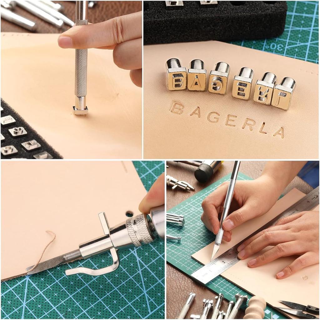 273 Pieces Leather Working Tools and Supplies with Leather Tool Box Cutting Mat Hammer Stamping Needles Snaps and Rivets Kit Perfect